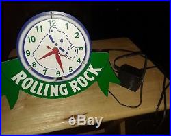 (VTG) 1997 Rolling Rock Beer back bar neon clock light up horse sign (rare)