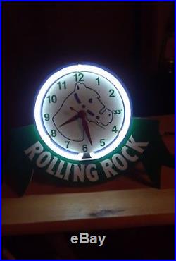 (VTG) 1997 Rolling Rock Beer back bar neon clock light up horse sign (rare)