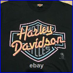VTG 80s Harley Davidson Bar & Shield Neon Sign T-Shirt Big Bike Shop Ohio XL Tee