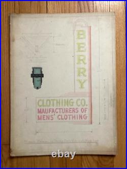 VTG Antique Original 1940s Neon Sign Concept Drawing Berry Clothing Company OOAK VTG Antique Original 1940s Neon Sign Concept Drawing Berry Clothing Company OOAK