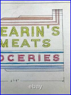 VTG Antique Original 1940s Neon Sign Concept Drawing Gearins Meat Groceries OOAK
