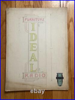 VTG Antique Original 1940s Neon Sign Concept Drawing Ideal Furniture Radio OOAK