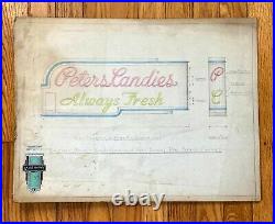VTG Antique Original 1940s Neon Sign Concept Drawing Peters Candies Candy OOAK