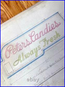 VTG Antique Original 1940s Neon Sign Concept Drawing Peters Candies Candy OOAK