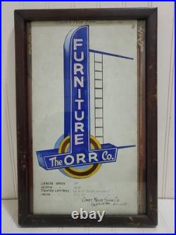 VTG Antique Original Comet Neon Sign Concept Drawing Sketch ORR FURNITURE CO
