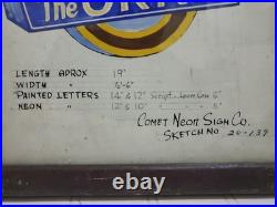 VTG Antique Original Comet Neon Sign Concept Drawing Sketch ORR FURNITURE CO
