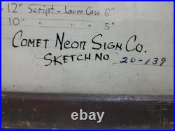 VTG Antique Original Comet Neon Sign Concept Drawing Sketch ORR FURNITURE CO