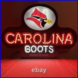 VTG Carolina Boots Cardinal Bird Red Neon Advertising Sign 23x16 Wall Mount