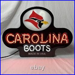VTG Carolina Boots Cardinal Bird Red Neon Advertising Sign 23x16 Wall Mount