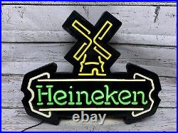 VTG Heineken Windmill Logo Design Neo Neon Lighted Wall Hanging Beer Bar Sign