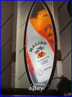 VTG Malibu Rum LARGE SURFBOARD LED Neon LIGHTED SIGN LARGE 36X12 MAN CAVE Bar