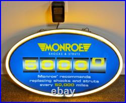 VTG Monroe Shocks 5000 Miles Neon Flashing Sign. Rare & Collectible! Exc. Cond