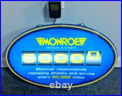 VTG Monroe Shocks 5000 Miles Neon Flashing Sign. Rare & Collectible! Exc. Cond