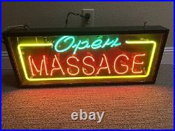 VTG neon open massage sign Yellow Green Red Business Bar Tattoo Loft Oddities