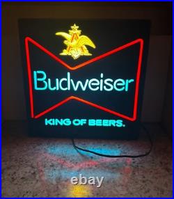 Vintage1985 Budweiser King of Beer Blue Lighted Sign WORKS Faux Neon ManCave Bar Vintage1985 Budweiser King of Beer Blue Lighted Sign WORKS Faux Neon ManCave Bar