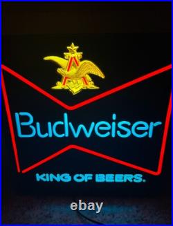 Vintage1985 Budweiser King of Beer Blue Lighted Sign WORKS Faux Neon ManCave Bar Vintage1985 Budweiser King of Beer Blue Lighted Sign WORKS Faux Neon ManCave Bar