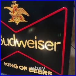 Vintage1985 Budweiser King of Beer Blue Lighted Sign WORKS Faux Neon ManCave Bar