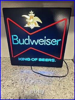 Vintage1985 Budweiser King of Beer Blue Lighted Sign WORKS Faux Neon ManCave Bar Vintage1985 Budweiser King of Beer Blue Lighted Sign WORKS Faux Neon ManCave Bar