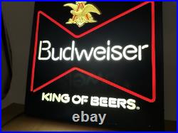 Vintage1985 Budweiser King of Beer Blue Lighted Sign WORKS Faux Neon ManCave Bar Vintage1985 Budweiser King of Beer Blue Lighted Sign WORKS Faux Neon ManCave Bar