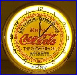 Vintage 15 Coca Cola Metal Sign Neon Wall Clock Night Light Retro Keg Label