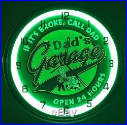 Vintage 15 DADS GARAGE OPEN 24 HOURS Metal Sign Neon Wall Clock Night Light