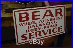 Vintage 1940's BEAR Wheel ALIGNMENT BEAR Sign Tin Gas Oil Service Garage Station