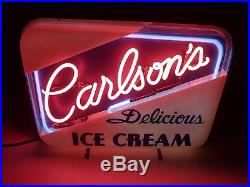 Vintage 1950s Carlson's Delicious Ice Cream Neon Advertising Sign