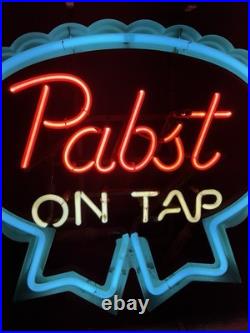 Vintage 1950s Pabst On Tap Blue Ribbon PBR Neon Light Bar Sign Mancave She-Shed