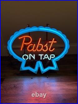 Vintage 1950s Pabst On Tap Blue Ribbon PBR Neon Light Bar Sign Mancave She-Shed