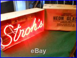 Vintage 1970's or 80's STROH'S Neon Beer SIGN Lighted Bar In Original Box