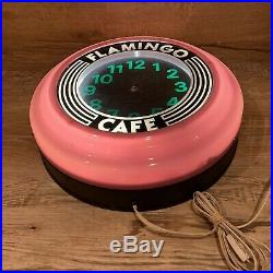 Vintage 1978 Neon Pink Flamingo Cafe Sign Wall Clock Diner Art Deco Plate Piece
