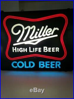 Vintage 1980 Miller High Life Beer Lighted Sign Faux Neon 20 x 15