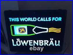 Vintage 1980's This World Calls For LOWENBRAU 20x15x4 neon lighted bar sign