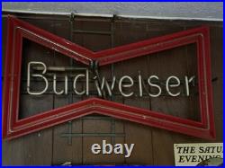 Vintage 1980s Budweiser Bowtie Neon Sign Anheuser-Busch Beer Bar Light 30