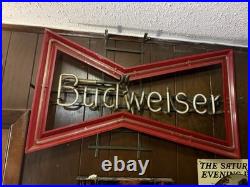 Vintage 1980s Budweiser Bowtie Neon Sign Anheuser-Busch Beer Bar Light 30