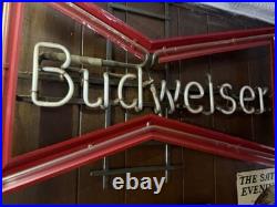 Vintage 1980s Budweiser Bowtie Neon Sign Anheuser-Busch Beer Bar Light 30