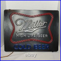 Vintage 1980s Miller High Life Cold Beer Lighted Sign Faux Neon 20 x 15