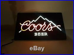 Vintage 1984 Coors Beer Lighted Electric Sign Neon Bar Pub Man Cave Mountains