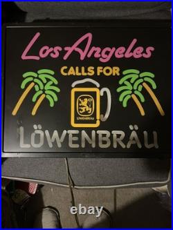 Vintage 1985 Los Angeles Calls For Lowenbrau Beer Lighted Sign Neon Bar Sign