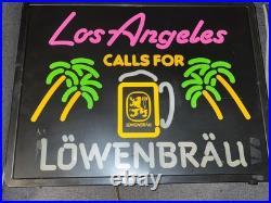Vintage 1985 Los Angeles Calls For Lowenbrau Beer Lighted Sign Neon Bar Sign