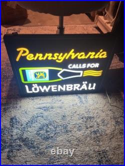 Vintage 1985 Pennsylvania Calls For Lowenbrau Beer Lighted Sign Neon