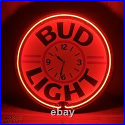 Vintage 1989 BUD LIGHT Budweiser Neon 20 Large Clock Beer Bar Sign Everbrite