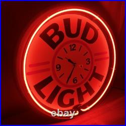 Vintage 1989 BUD LIGHT Budweiser Neon 20 Large Clock Beer Bar Sign Everbrite