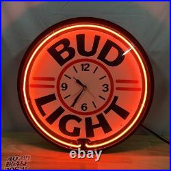 Vintage 1989 BUD LIGHT Budweiser Neon 20 Large Clock Beer Bar Sign Everbrite