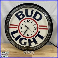 Vintage 1989 BUD LIGHT Budweiser Neon 20 Large Clock Beer Bar Sign Everbrite