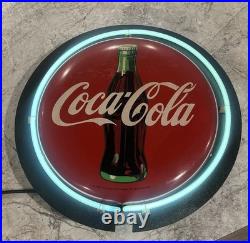Vintage 1990 Coca Cola Lighted Neon Sign Bottle Button Item# 9103 Works Great Vintage 1990 Coca Cola Lighted Neon Sign Bottle Button Item# 9103 Works Great