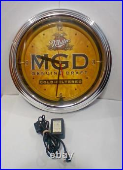 Vintage 2002 Retro Miller Genuine Draft Beer Neon Clock Sign Light Works. HTF