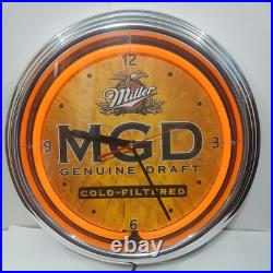 Vintage 2002 Retro Miller Genuine Draft Beer Neon Clock Sign Light Works. HTF