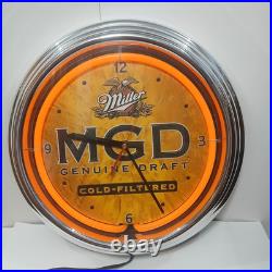 Vintage 2002 Retro Miller Genuine Draft Beer Neon Clock Sign Light Works. HTF