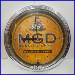 Vintage 2002 Retro Miller Genuine Draft Beer Neon Clock Sign Light Works. HTF